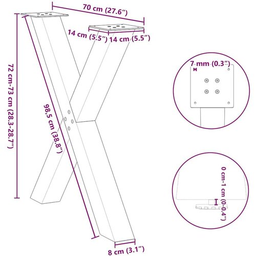 VidaXL Noge za blagovaonski stol X-oblika 2 kom 70x(72-73) cm čelik Slike