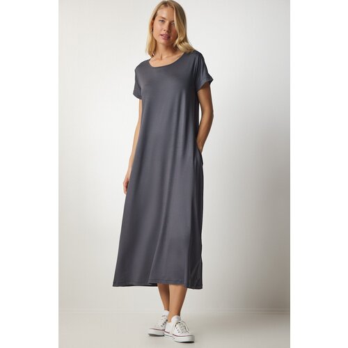  Women&amp;#039;s Anthracite Daily Pocket Knitted Combed Combed Dress Slike