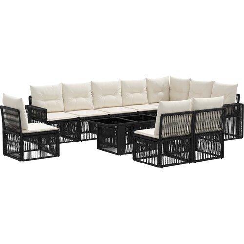  Sjedeća garnitura za vrt 11 kom. Crna i krem-bijela poliratan 100 x 55 x 73 cm Slike