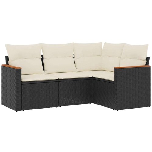  4-dijelni set vrtnih sofa od poliratana s jastucima crni Slike