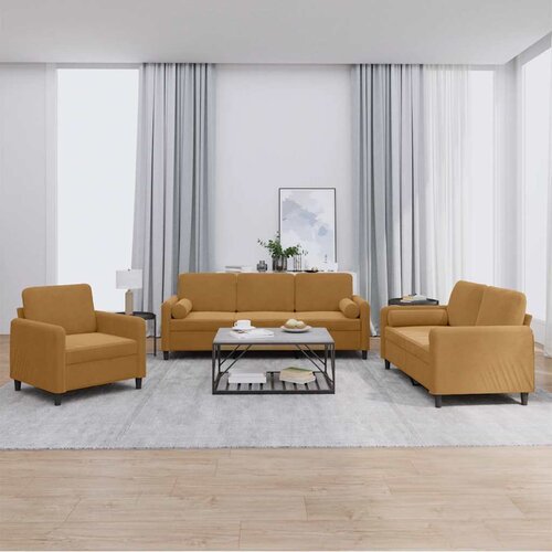  3-dijelni set sofa s jastucima smeđi bar&scaron;unasti Cijene