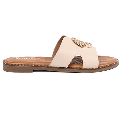 SEASTAR Light beige flip-flops with gold decoration Cijene