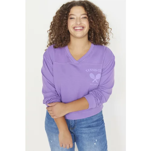 Trendyol Curve Purple Printed Slim Knitted Sweatshirt