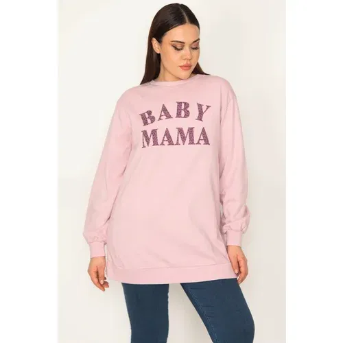 Şans Women's Plus Size Pink Sweatshirt with Front Print