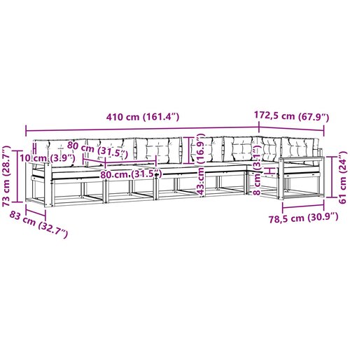  Set vanjskih sofa 6 kom. Prirodna i krem Smeđa 410 x 172,5 x 73 cm Slike