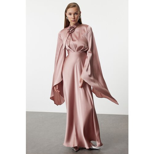 Trendyol Powder Rose Accessory Satin Woven Evening Dress Cene