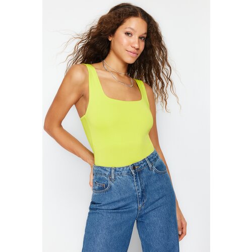Trendyol Lime Fitted/Body-Sitting Back Low-Cut Square Collar Flexible Knitted Body with Snap Fasteners Slike