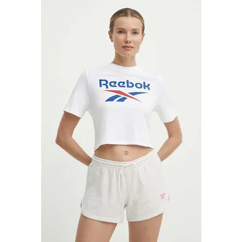 Reebok Bombažna kratka majica Identity ženska, bela barva, 100037593