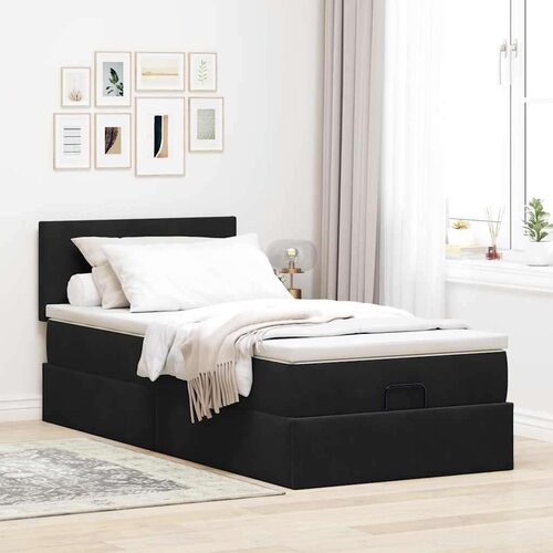 VidaXL Otomanski okvir kreveta s madraca crni 90x190cm bar&amp;scaron;unasti Slike