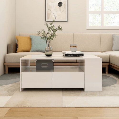 VidaXL Klubska mizica visok sijaj bela 102x55x42 cm konstruiran les Slike