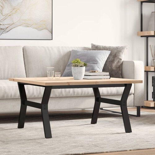 vidaXL Klubska mizica Y okvir 90x90x45,5 cm trdna borovina lito železo Cene