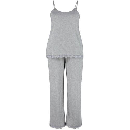 Trendyol Curve Plus Size Pajama Set - Gray - Plain Slike