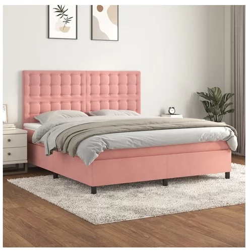 vidaXL Box spring postelja z vzmetnico roza 160x200 cm zamet