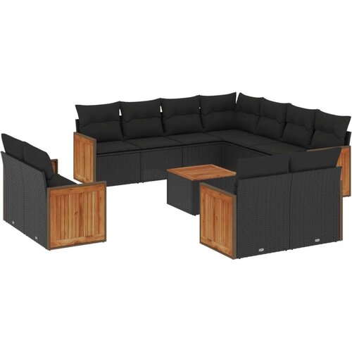 VidaXL 12-dijelni set vrtnih sofa od poliratana s jastucima crni Slike