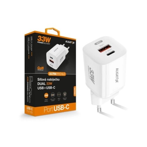 ALIGATOR CHPD0020 - Brzi punjač GaN PD 33W s USB-A i USB-C, beo Slike