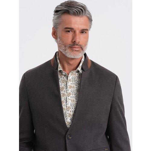 Ombre Men&amp;#039;s melange rayon jacket with stand-up collar - black melange Slike