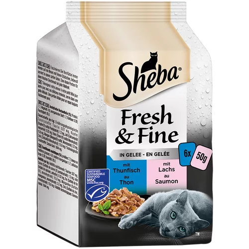 Sheba Mega pakiranje Fresh & Fine vrečke 12 x 50 g - Tuna & losos v želeju