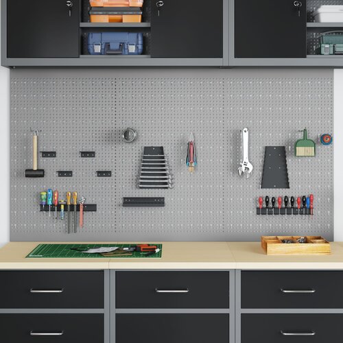 vidaXL Zidni Organizator za Alate Siva Čelik 150 x 1 x 80 cm Kuke Cijene