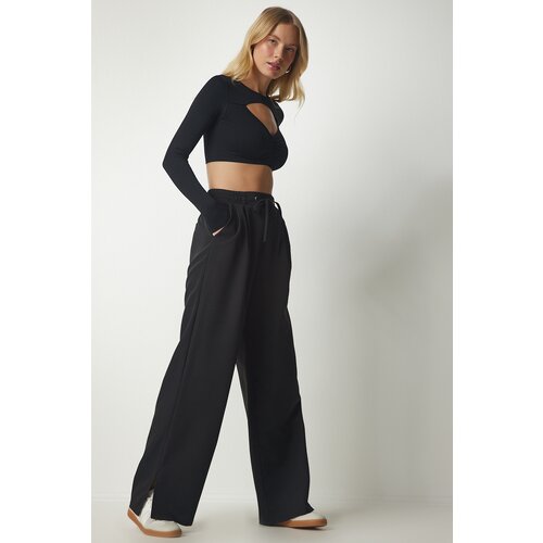  Women&amp;#039;s Black Pleated Slit Tracksuit Pants Slike