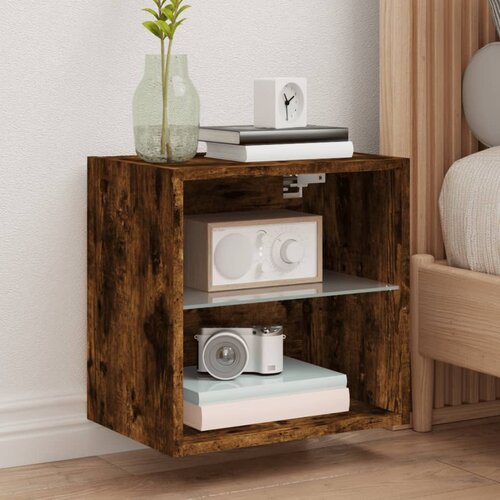 The Living Store Nočna omarica z LED lučkami stenska dimljena hrastovina - Nočna Omarica, (21670962) Cene