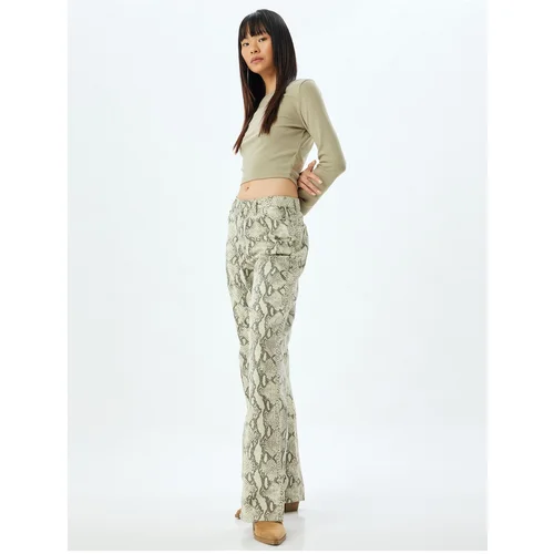 Koton Snakeskin Patterned Trousers Straight Leg Buttoned Pocket Cotton