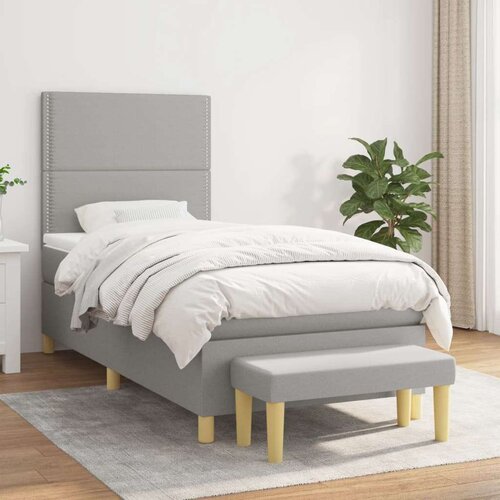 Box spring krevet s madracem svjetlosivi 90x190 cm od tkanine Cijene