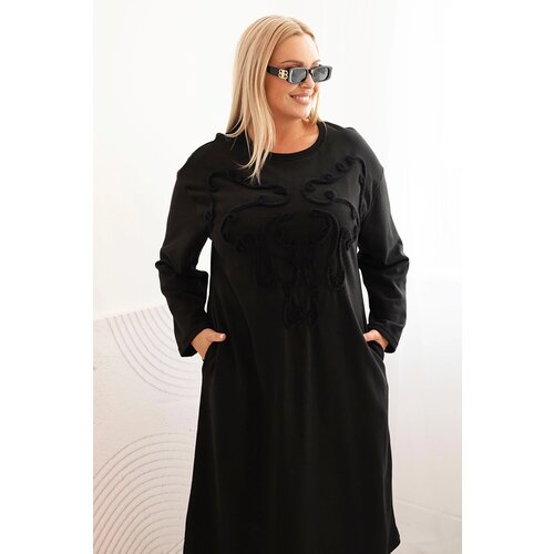 Kesi Włoski Plus Size women's dress with cotton embroidery black Cene
