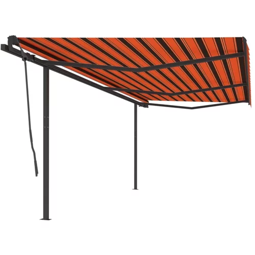 vidaXL Ročno zložljiva tenda s stebrički 6x3,5 m oranžna in rjava
