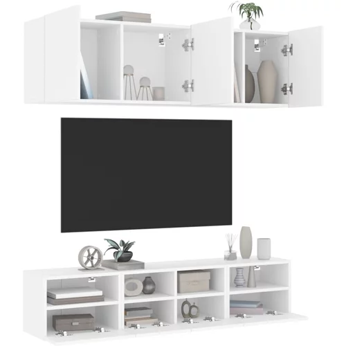  5-dijelni zidni TV elementi bijeli od konstruiranog drva