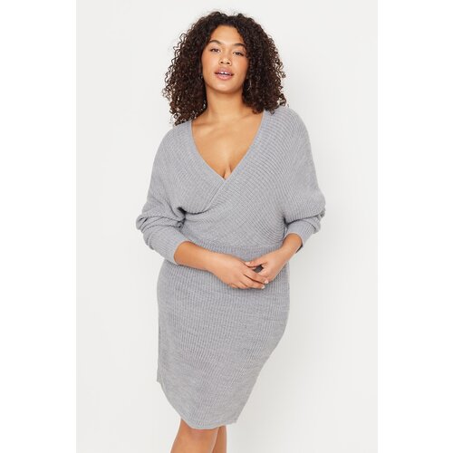 Trendyol Curve Plus Size Dress - Gray - Double-breasted Slike