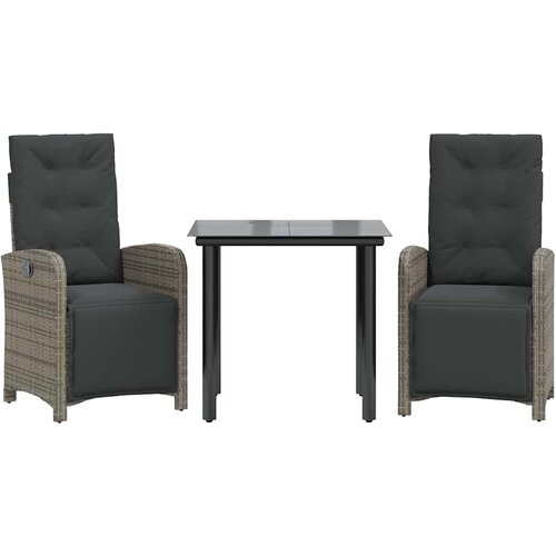  3-dijelni bistro set od poliratana s jastucima sivi Siva Dužina stola 80 cm Slike