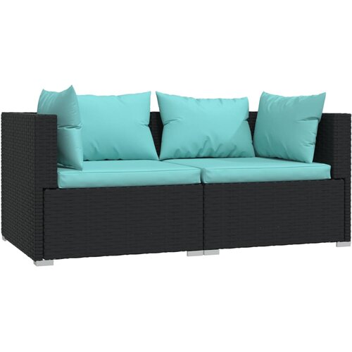 Maison Chic kavč - Sofa - Kanape dvosed z blazinami črn poli ratan, (21726939) Cene