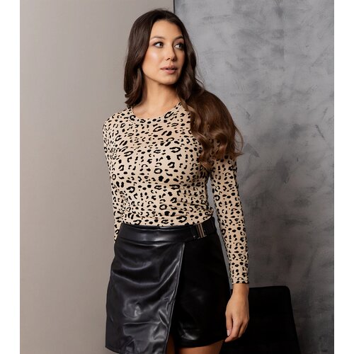 Gemre Beige mesh blouse adorned with Eldisa print Slike