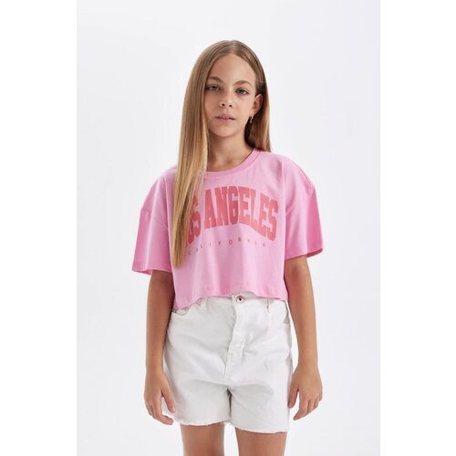 Defacto girl's Crop Crew Neck Printed Short Sleeve T-Shirt Cene