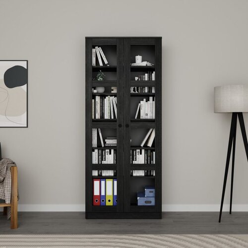Hanah home lucas glass 1600-92 black multi purpose cabinet Cene