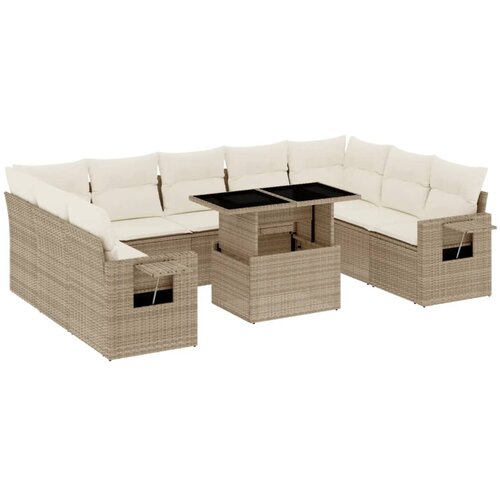  10-dijelni set vrtnih sofa s jastucima bež od poliratana 100 x 55 x 73 cm Slike