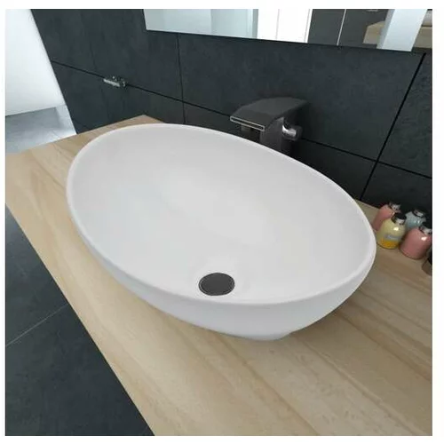  Razkošni keramični umivalnik ovalne oblike bel 40x33 cm