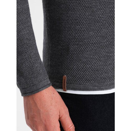 Ombre Men's cotton sweater with round neckline - graphite melange Cene