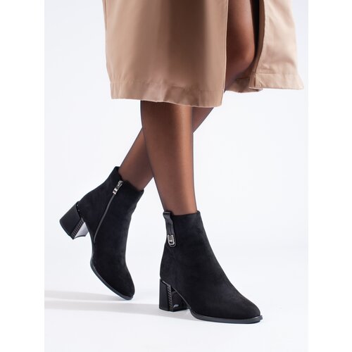 SHELOVET Black classic suede heeled ankle boots Cene