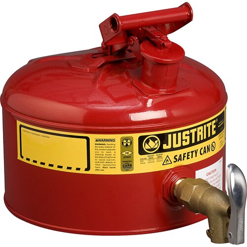 Justrite Varnostna posoda za praznjenje s točilno pipo, jeklena pločevina, prostornina 9,5 l, rdeče lakirana Cene