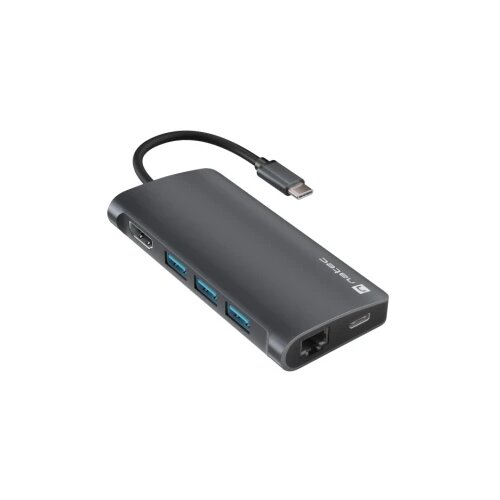 Natec NMP-2162 FOWLER 2 V2, USB Type-C 8-in-1 Multi-port Adapter (USB3.0 Hub + USB-C + HDMI + PD3.0 + SD/MicroSD card reader + Gigabit LAN), 4K/60Hz, Max. 100W Output, Darg Grey Cene
