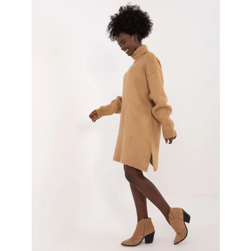 Fashion Hunters Brown knitted turtleneck dress