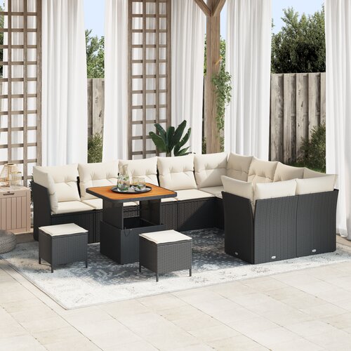 vidaXL 12-dijelni Vrtni Sofa Set s Jastucima Crna Poli Ratan Akacija Cene