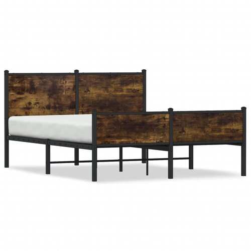 vidaXL Kovinski posteljni okvir brez vzmetnice dimljen hrast 140x190cm Cene