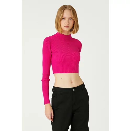 Koton Crop Knitwear Sweater High Neck Ribbed Cashmere Textured