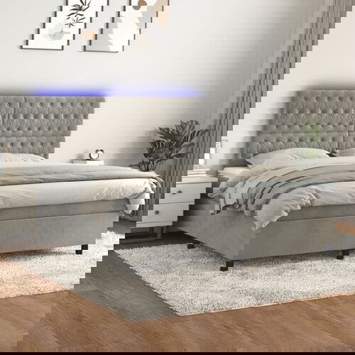 The Living Store Box spring postelja z vzmetnico LED svetlo siva 180x200cm žamet - Box Spring Postelja, (21492989) Cene