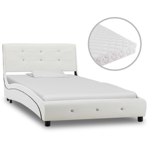  Postelja z vzmetnico belo umetno usnje 90x200 cm Slike