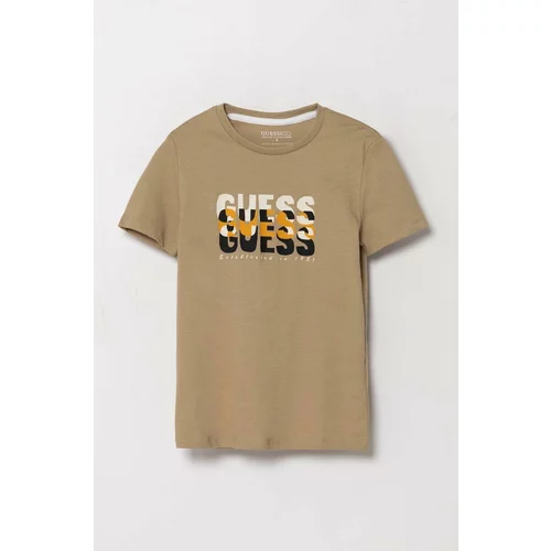 Guess Dječja pamučna majica kratkih rukava boja: bež, s tiskom