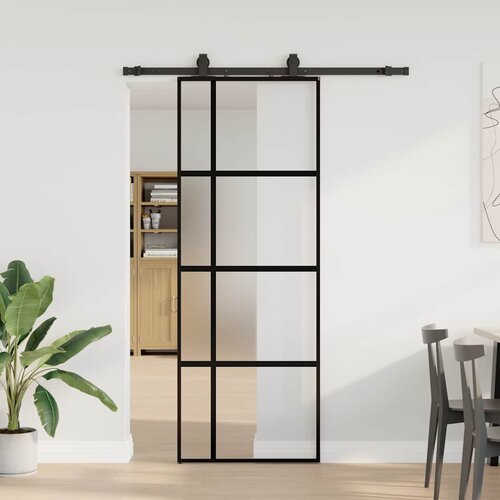 vidaXL Drsna vrata z opremo črna 76x205 cm kaljeno steklo Cene