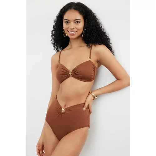 Trendyol Brown Strapless Premium Accessories Bikini Top